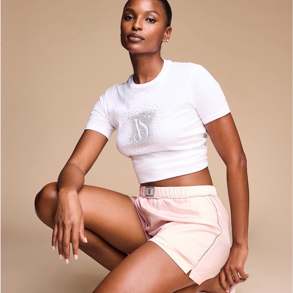 Victoria’s Secret Shine Patch Satin Boxer Short, Size Small, Pink Color
